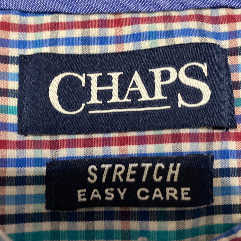 Chaps Stretch Easy Care XXL Blue Red Check Long Sleeve Button Down Shirt - Picture 5 of 7
